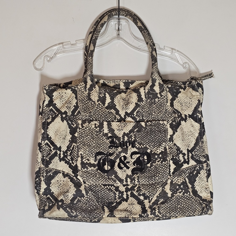 Y2K Juicy Couture Snake Print Purse Large Tan Black Glitter Tote Canvas Bag VTG